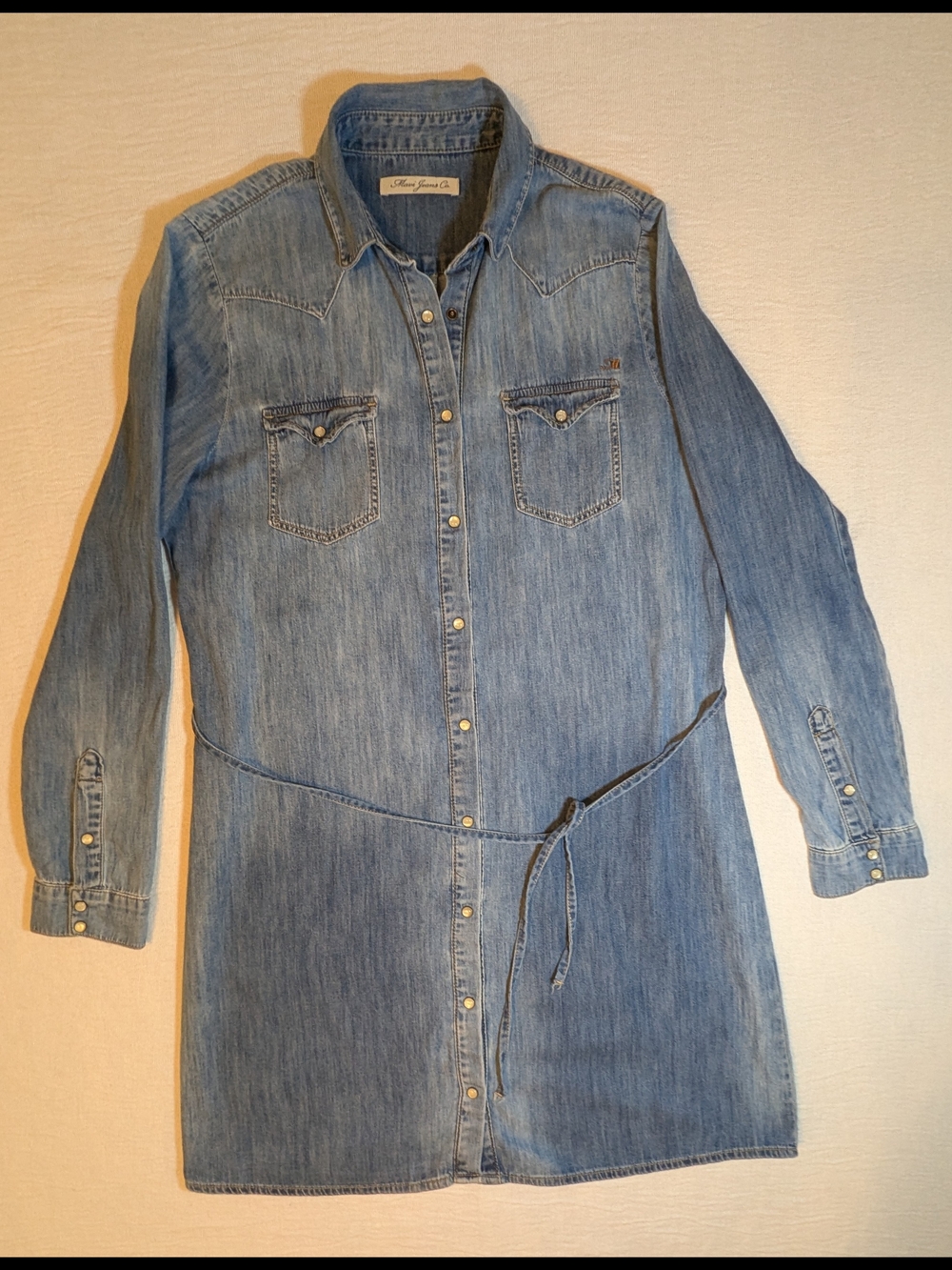 Mavi Blue Denim Midi Shirt Dress with Tie Waist